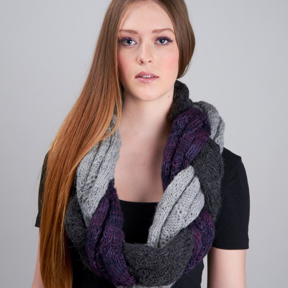 DeNada Cowl Braided Charcoal Grey Purple